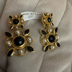 Julie Vos Gold and Black Floral Earrings
